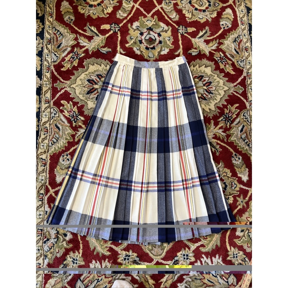 Vintage Evan Picone Sz 10 M 100% Wool Plaid Pleated Maxi Skirt Preppy Academia